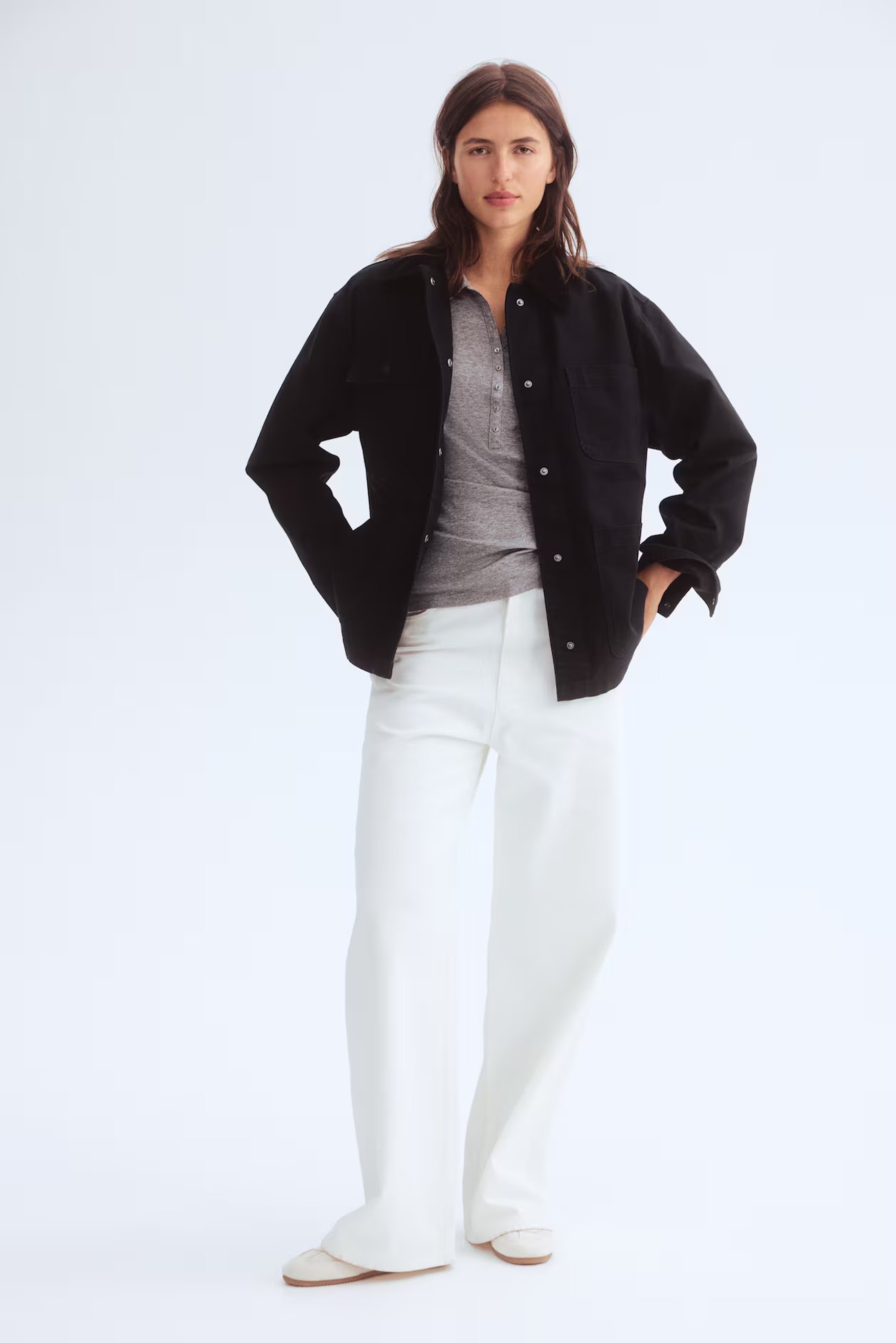 Jacke mit Cordkragen - Schwarz - Damen