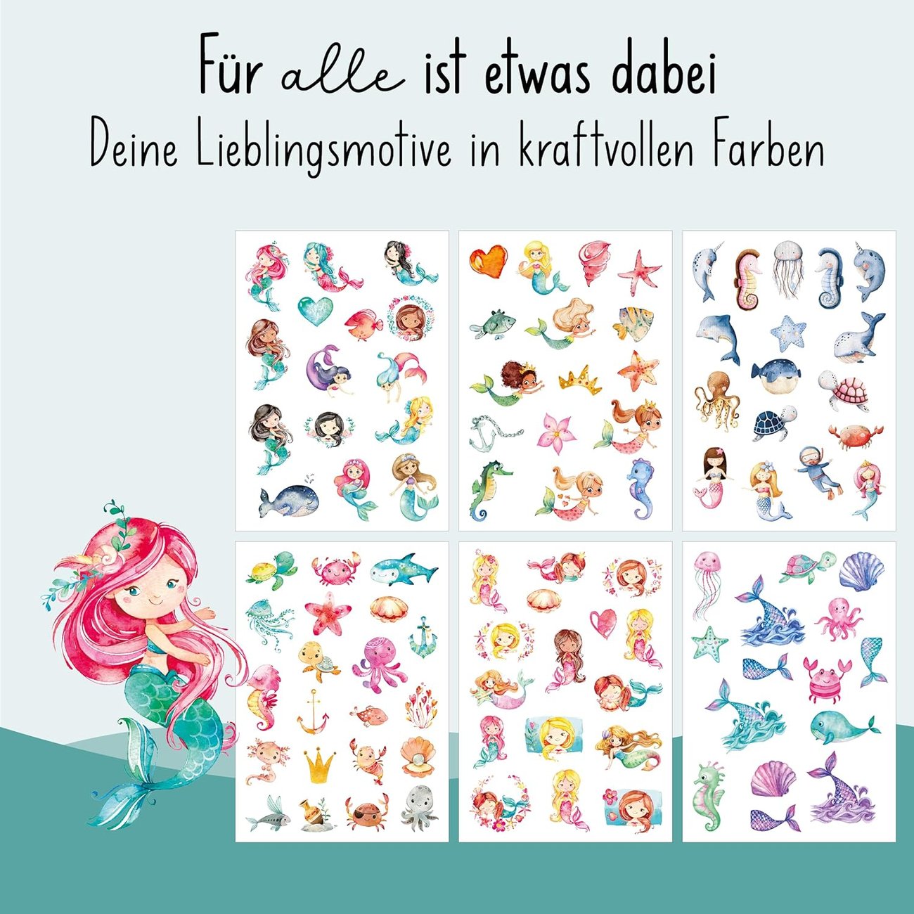lila liebt dich 100 angesagte hautfreundliche Tattoo Kinder Motive mit Meerjungfrauen
