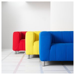 Retro KLIPPAN 2er-Sofa in Rot, Gelb und Blau