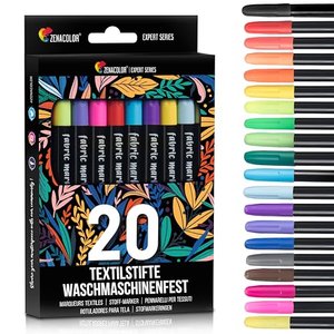 Zenacolor 20 Textilstifte - Ungiftig, waschfest und permanent