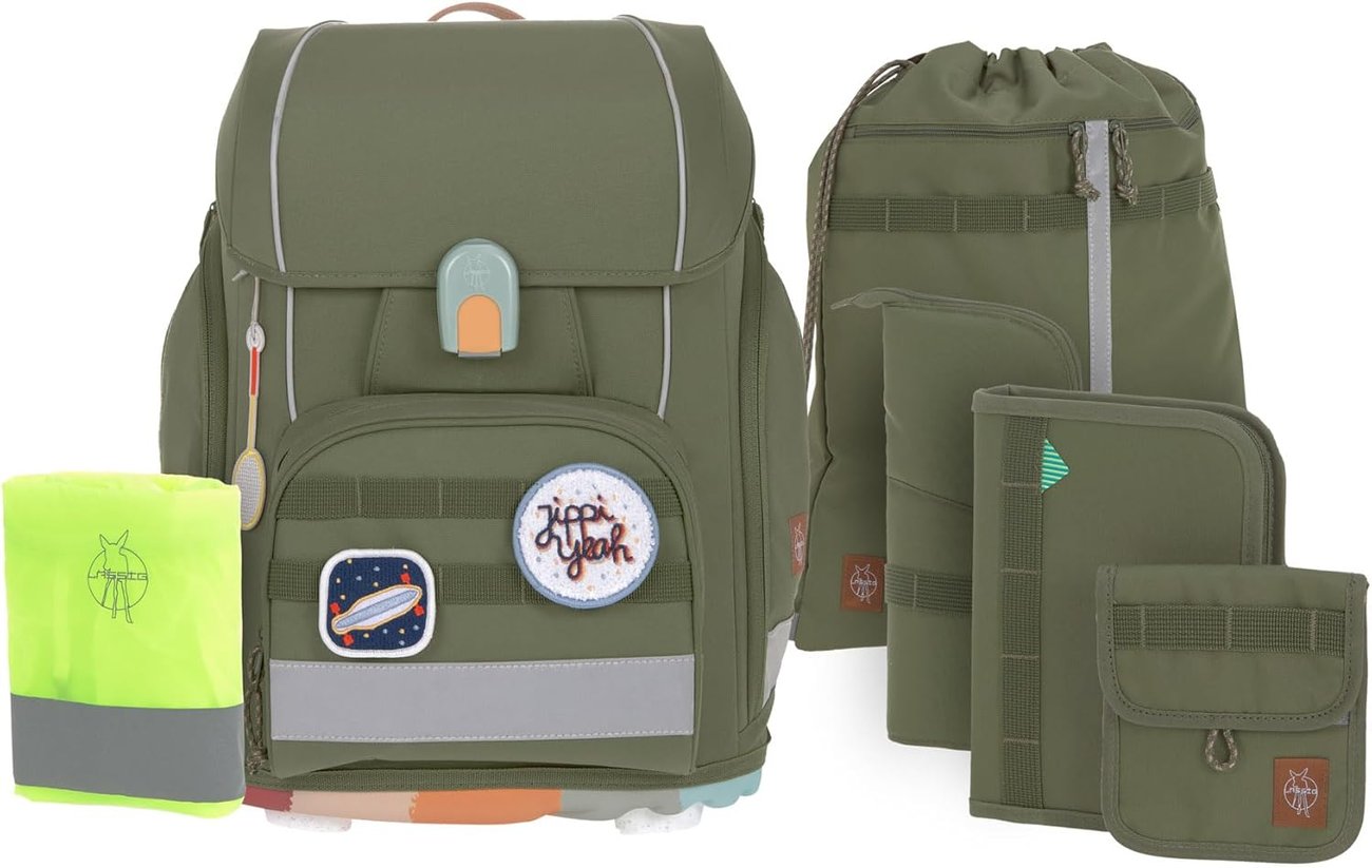 LÄSSIG 7-teiliges Schulranzen Set Kinder/School Set Boxy Unique olive