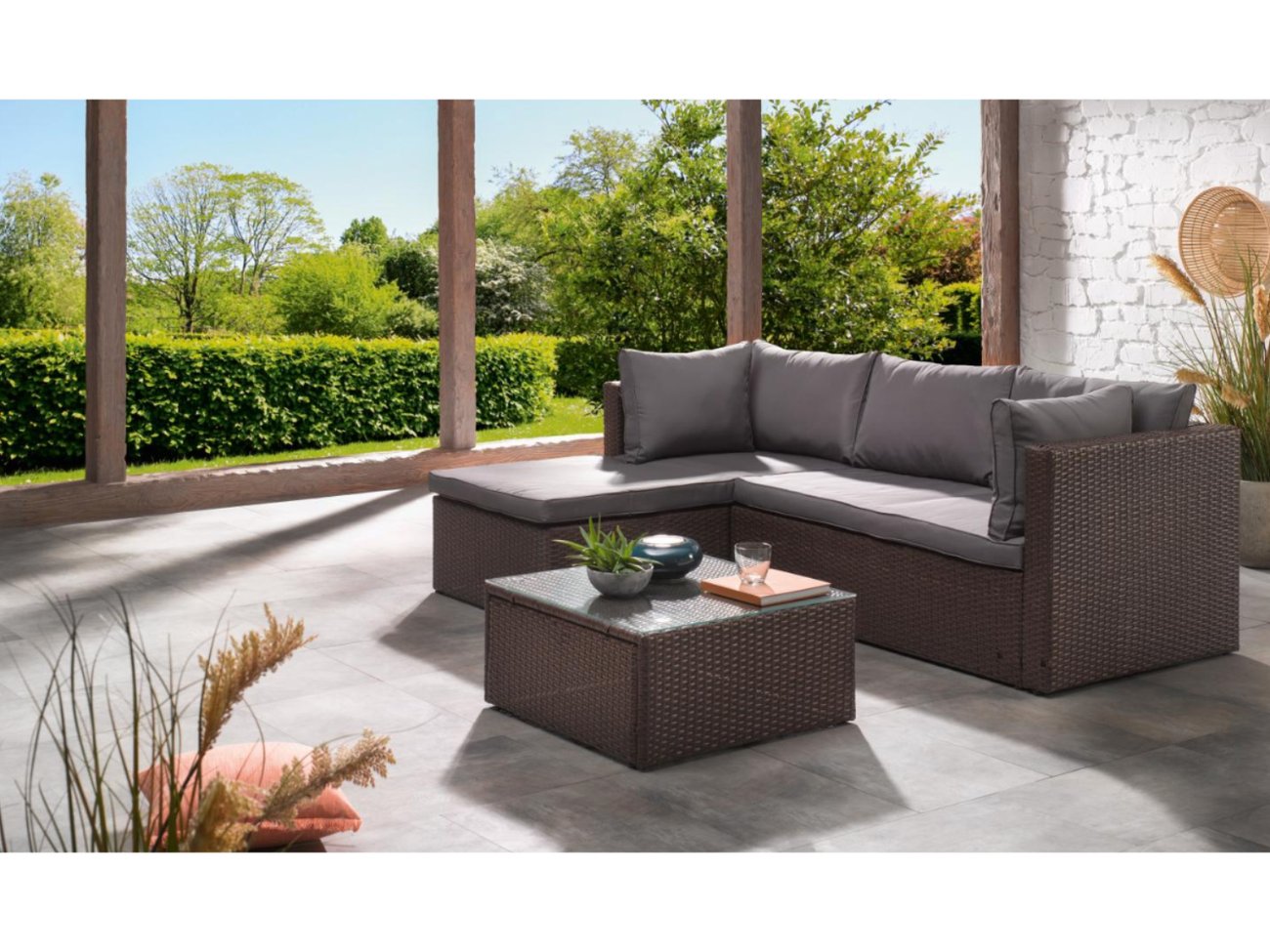 Loungeecke braun mit Tisch Polyrattan