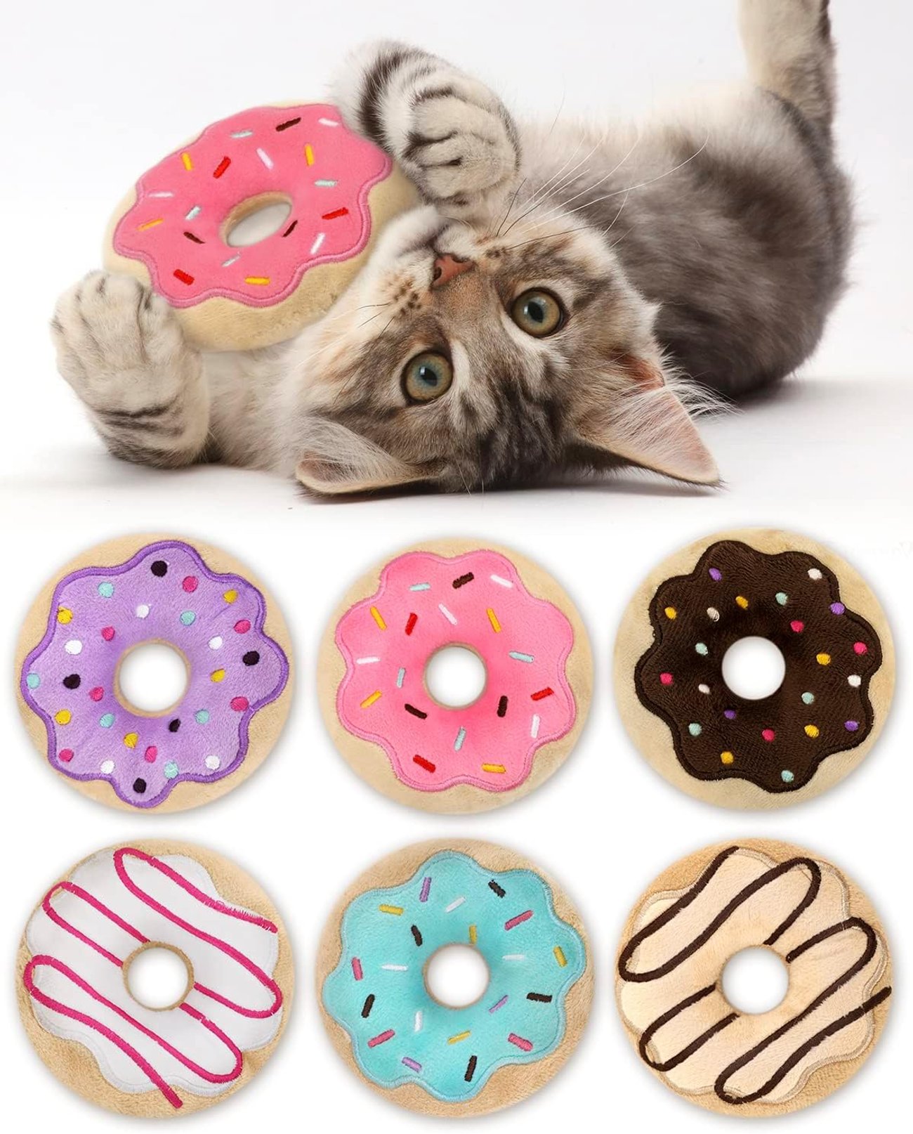 Rhdekoein 6 Stück Donut Katzenspielzeug