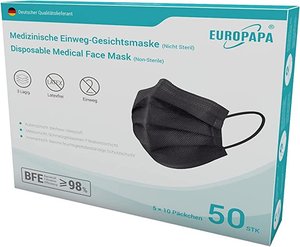 Europapa medizinische Atemschutzmasken in Schwarz (50 Stück)