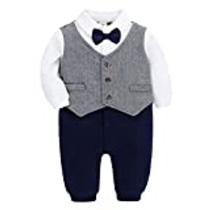 Famuka Baby Junge Smoking Neugeborenen Strampler (3-6 Monate/59, Grau)