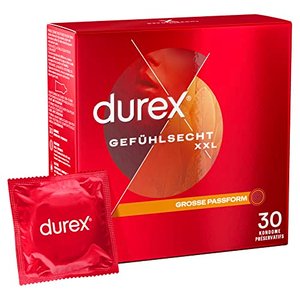 Durex Gefühlsecht XXL Kondome – Dünne Kondome mit großer Passform & mit Silikongleitgel