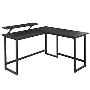 VASAGLE L-förmiger Schreibtisch mit beweglichem Monitoraufsatz, Metall, schwarz