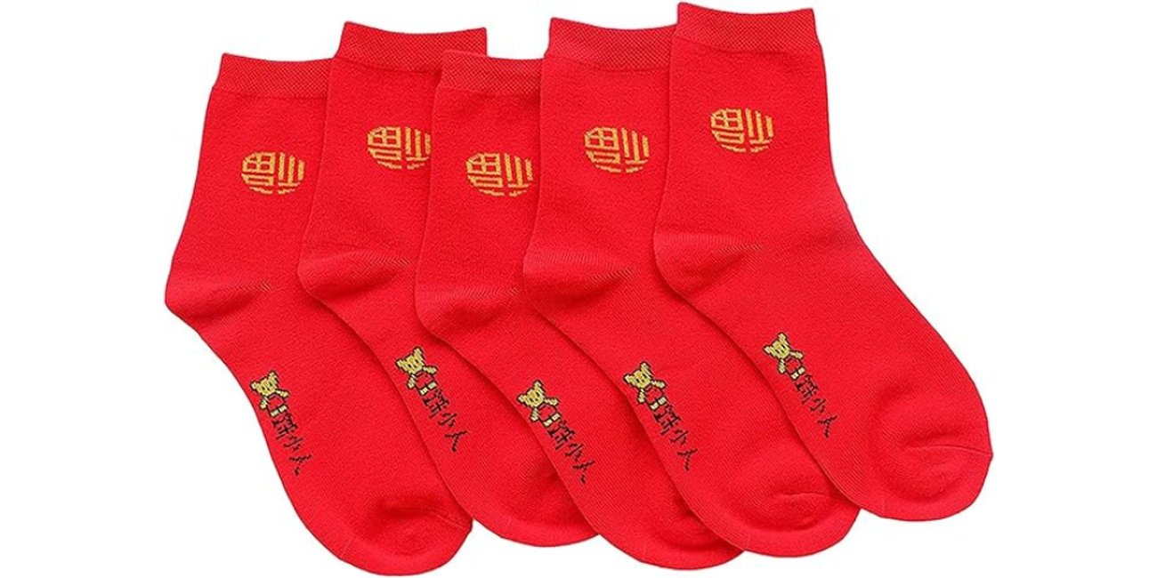 5 Paar rote Crew-Socken für Herren und Damen