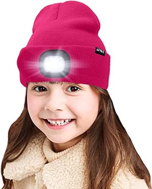 ATNKE Kids LED beleuchtete Mütze mit Licht, USB Wiederaufladbare 4 LED Scheinwerfer wasserdichte Win