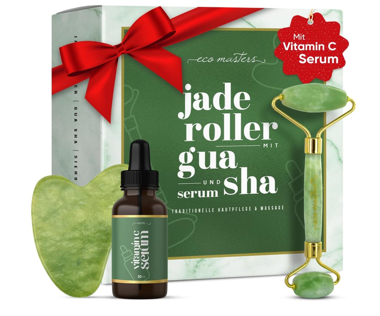 Jade-Roller, Gua Sha-Stein & Vitamin C-Serum im Set