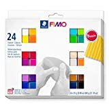 FIMO soft ofenhärtende Modelliermasse. Kartonetui mit 24 sortierten Basic-Farben, 24 Halbblöcke à 25