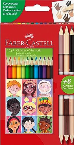 Faber-Castell 511514 - Buntstifte Set 15-teilig, inkl. 3 Hautfarben