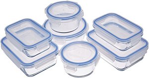 Amazon Basics - Frischhaltedosen aus Glas für Lebensmittel, mit Deckel, 14 -teiliges set (7 Behälter