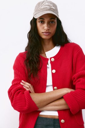 Gerippter Cardigan - Rot