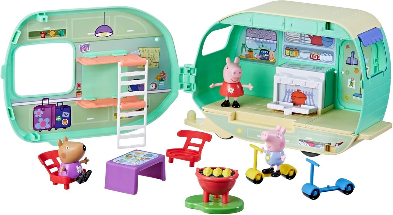 Peppa Pig Peppas Wohnanhänger Spielset, Auto-Spielzeug mit Zubehör und 3 Figuren