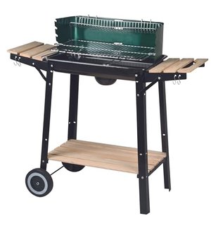 aro Holzkohle Grillwagen, Stahl/Holz, 2 Grillroste und 2 Seitenablagen, Holzgriffen, mit 2 Räder
