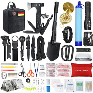 Outdoor Survival-Kit mit Werkzeug, Erste-Hilfe-Set und Wasserfilter