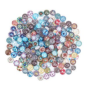 PandaHall 200 Stück Bedrucktes Glas Halbrund Kuppel Glascabochons Gemischte Farbe Größe 10x4mm