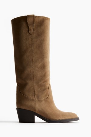 Kniehohe Cowboystiefel - Beige - Damen