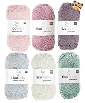 Woll-Set Babywolle Rico Baby Cotton Soft dk 6x50g #46, Baumwollmischgarn, weiche Wolle zum Stricken 