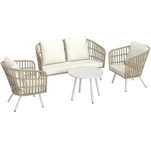 Outsunny Gartenmöbel Set aus Polyrattan Lounge-Set mit 2er Sofa Sessel Tisch Kissen