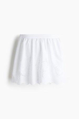 Rock mit Broderie Anglaise - Weiß - Damen