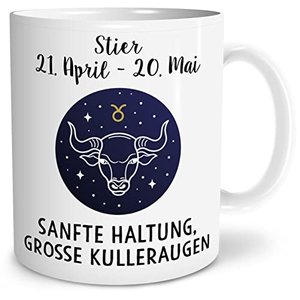 Sternzeichen Stier Große Kaffee-Tasse mit Spruch im Geschenkkarton mit Sternzeichen zum Geburtstag