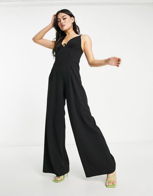 Camisole-Jumpsuit in Schwarz mit weitem Bein und Verzierung am Dekolleté