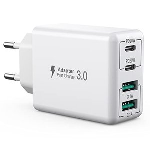 USB C Ladegerät, 40W 4-Port USB C Ladegerät Block, Schnellladeblock Dual Port PD+QC Wandstecker Mult