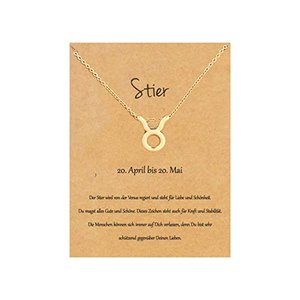 Anmutige Sternzeichen Halskette | Stier | Karte mit Sternzeichen-Charakteristik | Vergoldet | Unisex