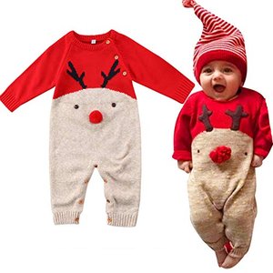 Neugeborenes Dickes Weihnachten Overall Gestrickten Pullover für Kleinkind Baby Junge Mädchen Hirsch