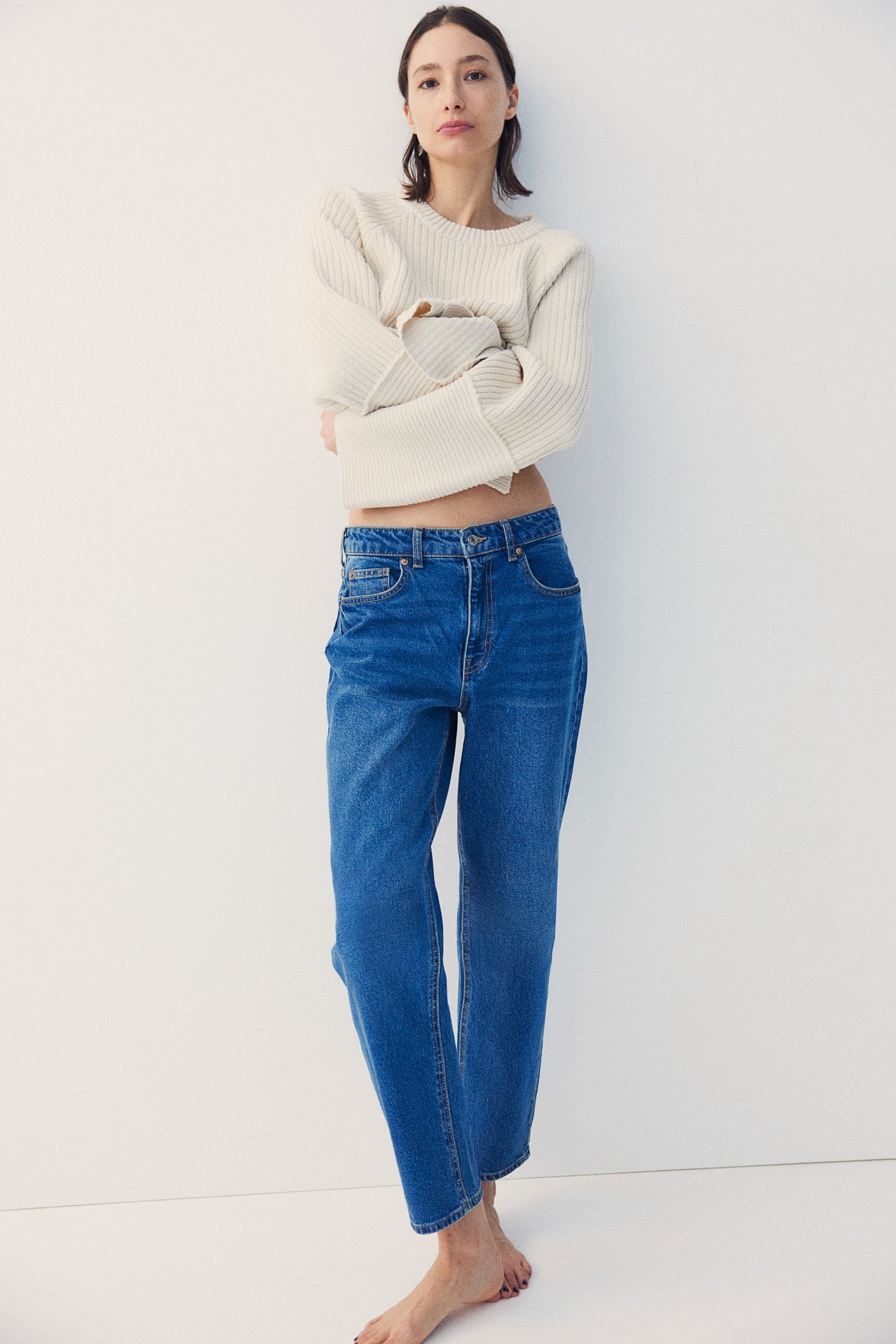 Slim Straight High Ankle Jeans - Blau - Damen