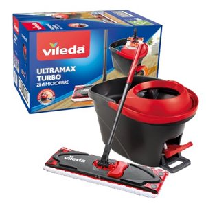 Vileda Ultramax Komplett Set, Wischmopp und Eimer mit Powerschleuder, Enthält: 1x Teleskop-Wischer