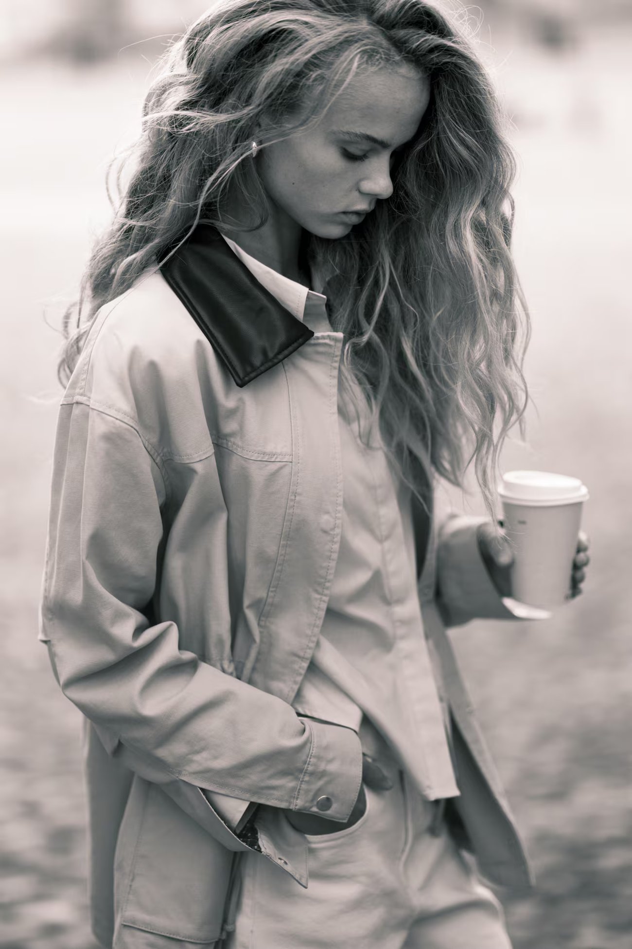 Twilljacke mit beschichtetem Kragen - Beige - Damen