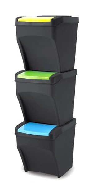 Practic 3 x 25-Liter-Mülleimer, Stapelbox, 3 Fächer