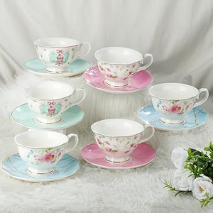 6er Set Rose Teetasse und Untertasse, Britisches Teetassen-Set