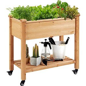 Yaheetech Hochbeet mit Rollen & Ablageboden