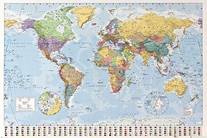 1art1 Karten - Politische Weltkarte Mit Flaggen Poster 91 x 61 cm