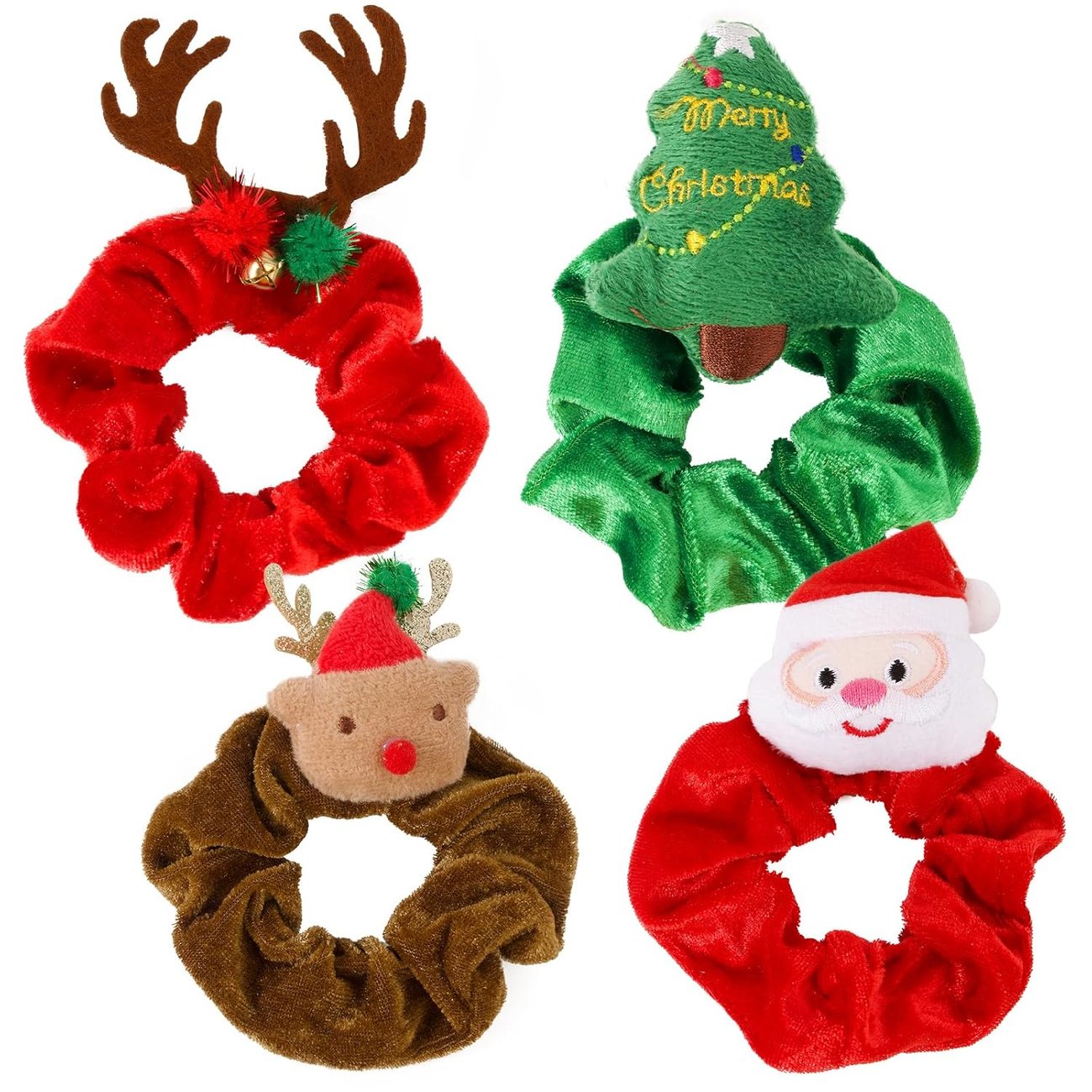 Weihnachts-Haargummis, 4 Stück