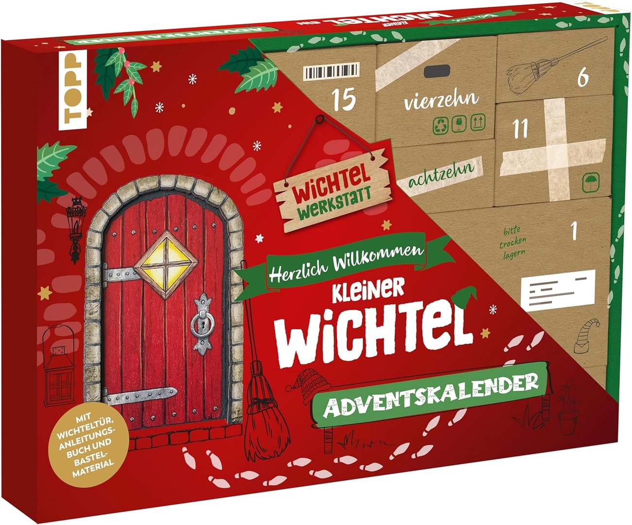 Bei uns zieht ein Wichtel ein - Adventskalender mit Wichteltür, Bastelmaterial und Anleitungbuch