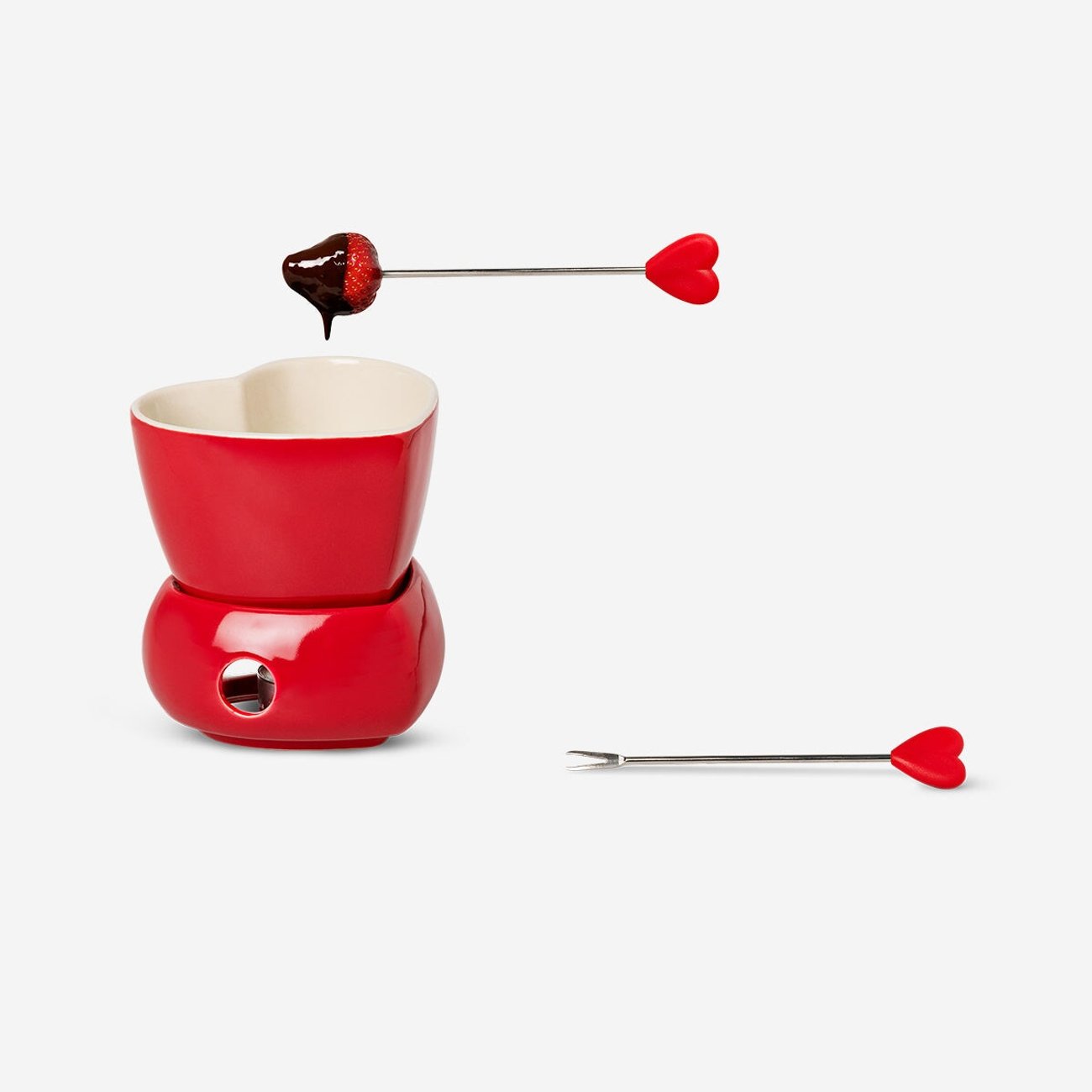 Rotes Schokoladenfondue-Set mit 2 Gabeln