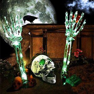 Halloween Deko Skelett, beleuchteter Totenkopf mit Händen