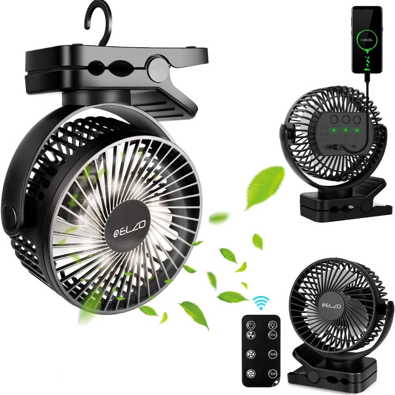 ELZO – Camping-Ventilator, USB-Ladbar mit Fernbedinung