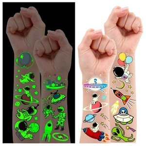 Leesgel Weltraum Tattoo Kinder, 120 Stück Leucht Kindertattoos Aufkleber Kinder Tattoo Sticker Kinde