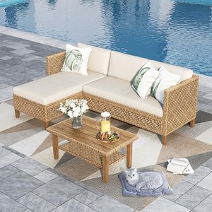 PHI VILLA Gartenmöbel Set Balkonmöbel 3 Teilig, Rattan Lounge Möbel