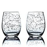 Greenline Goods Leo Stemless Weingläser | Zodiac Leo Set | Handgeätzte 15 Unzen (2er-Set) - Astrolog