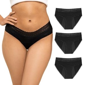 ZENAPHYR 3er Set Perioden Unterhosen Damen Schwarz Bio Baumwolle