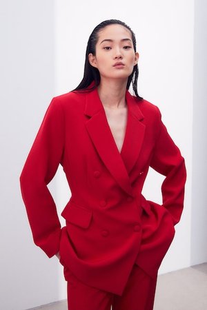 Zweireihiger Blazer - Rot - Damen