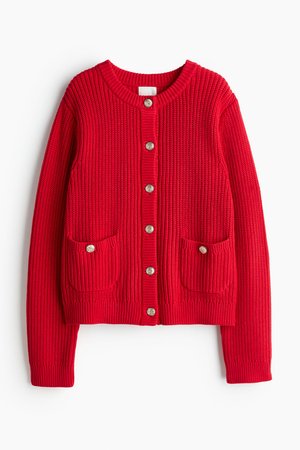 Gerippter Cardigan - Rot