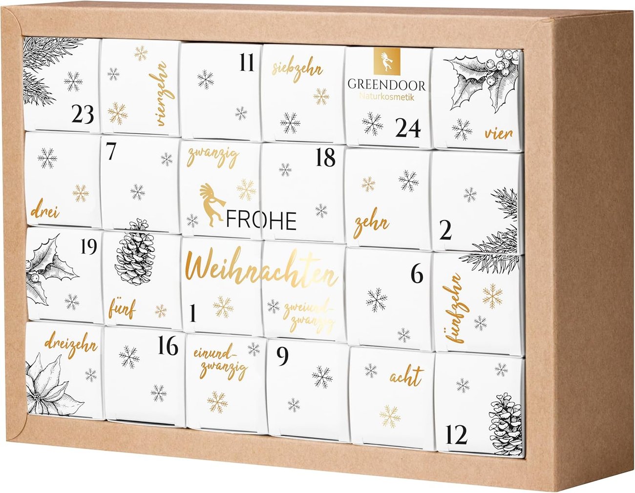 GREENDOOR Adventskalender Naturkosmetik 2024 für Frauen Männer und Familien